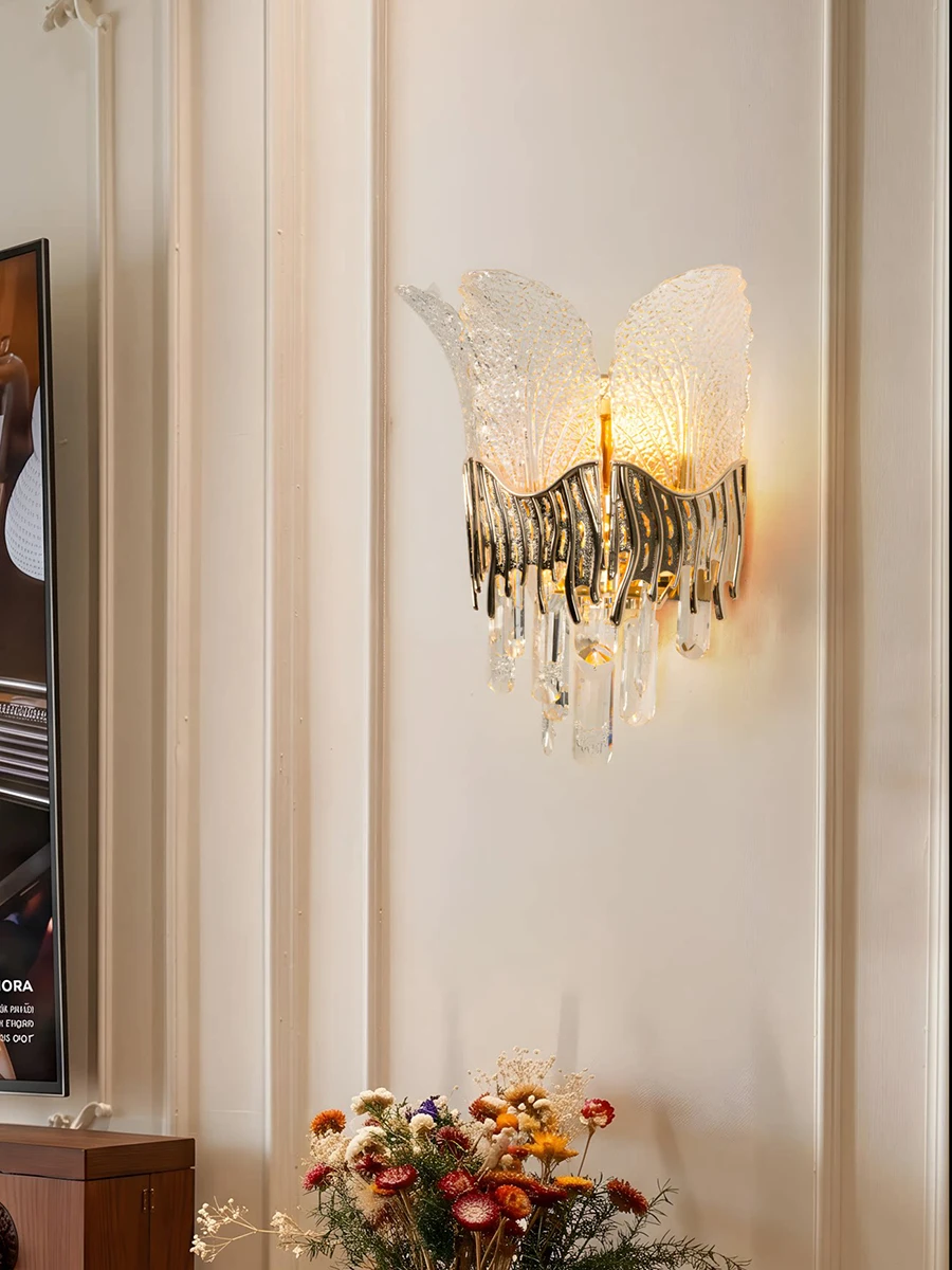 Designer Angel Wing Crystal Wall Lamp Gold Metal Clear K9 Crystal LED Wall Sconce For Bedroom TV Wall Corridor Home Lighting