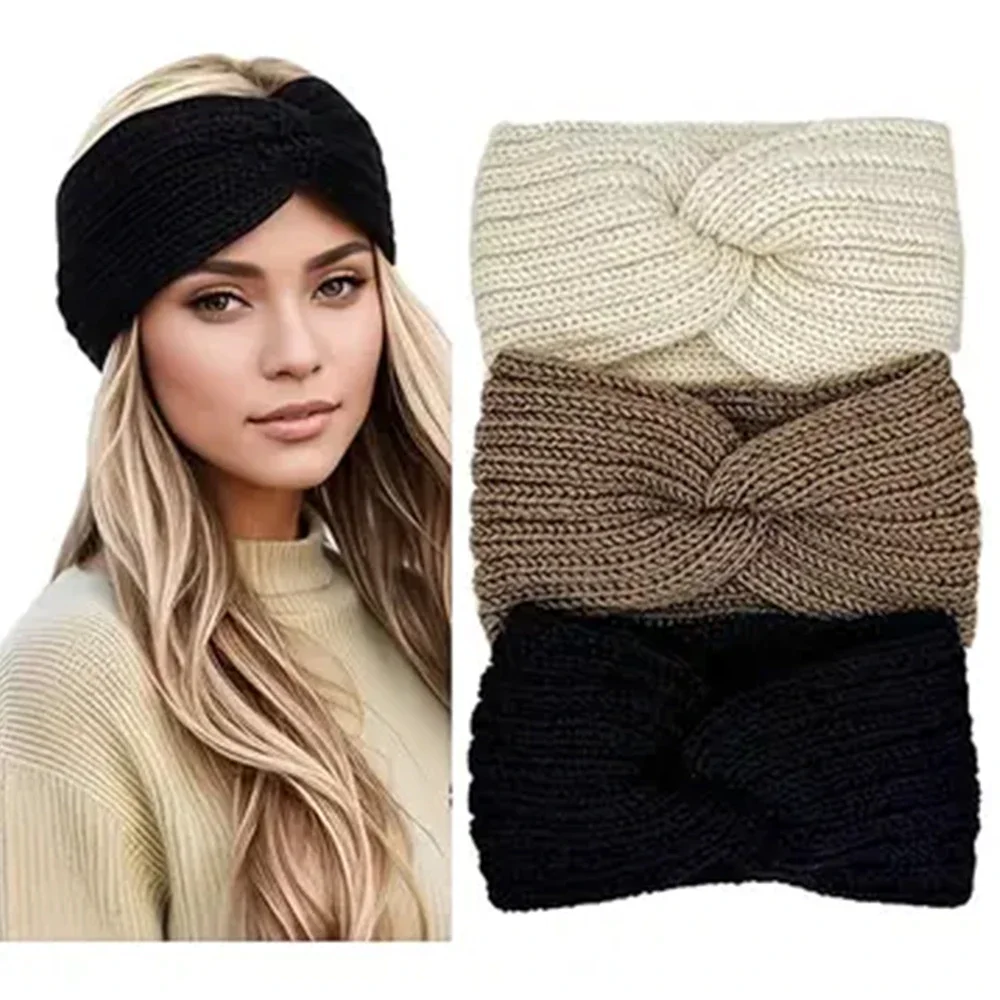 

3PCS Knitted Headbands Set Women Girls Neutral Tone Winter Hair Bands Warm Hair Daily Wear Outdoor Cold Weather Hair Styling