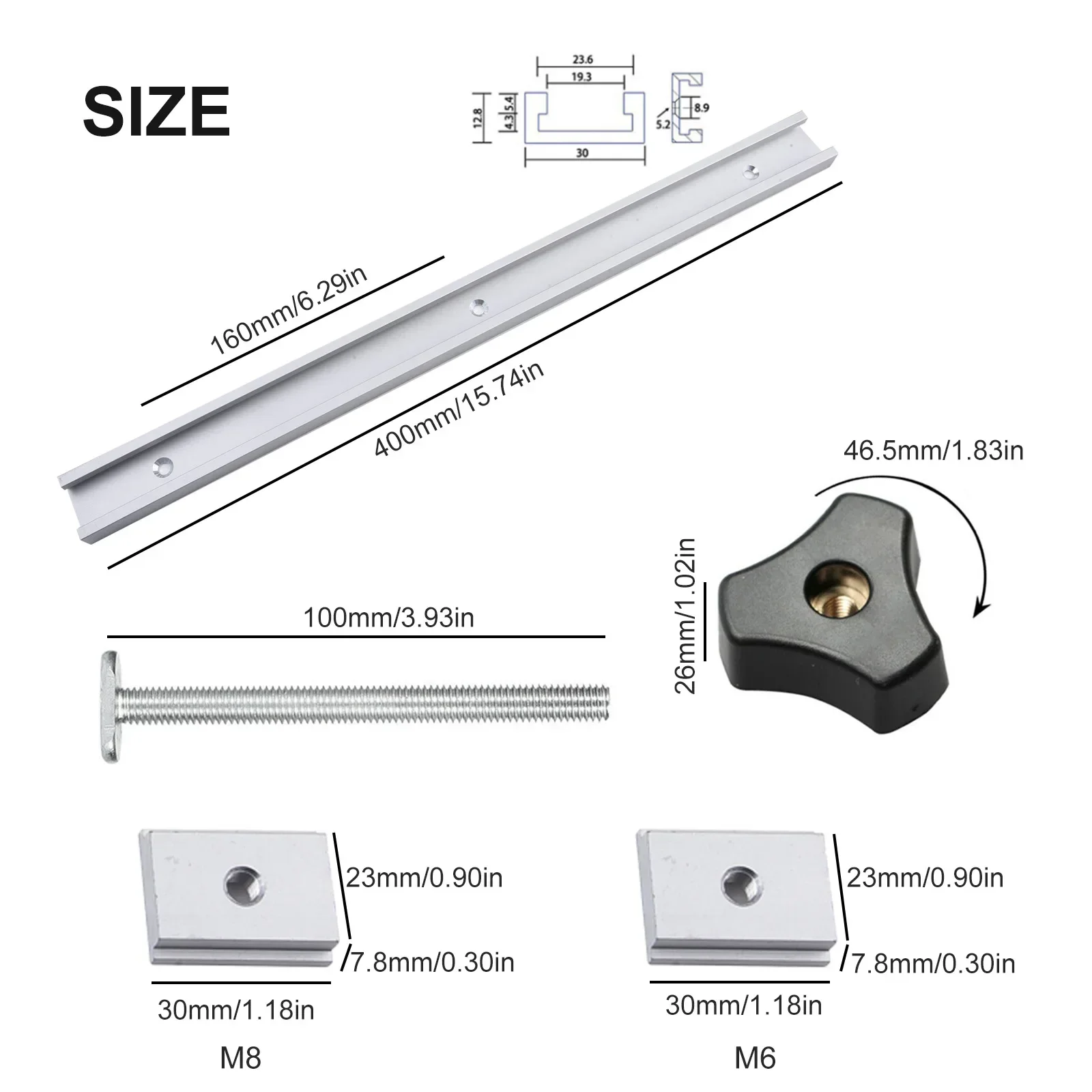 

Bolts T-Nut Rail T-Track Rails Carpentry Supplies Fixing Tools Machine Position Workbench 400mm Plastic Handle