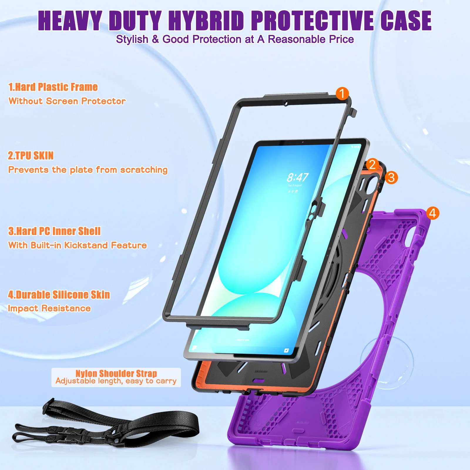 Rugged Case For Samsung Galaxy Tab S10 FE Plus 2025 13.1inch SM-X620 X626 X626B 360 Rotating Kickstand Cover With Shoulder Strap