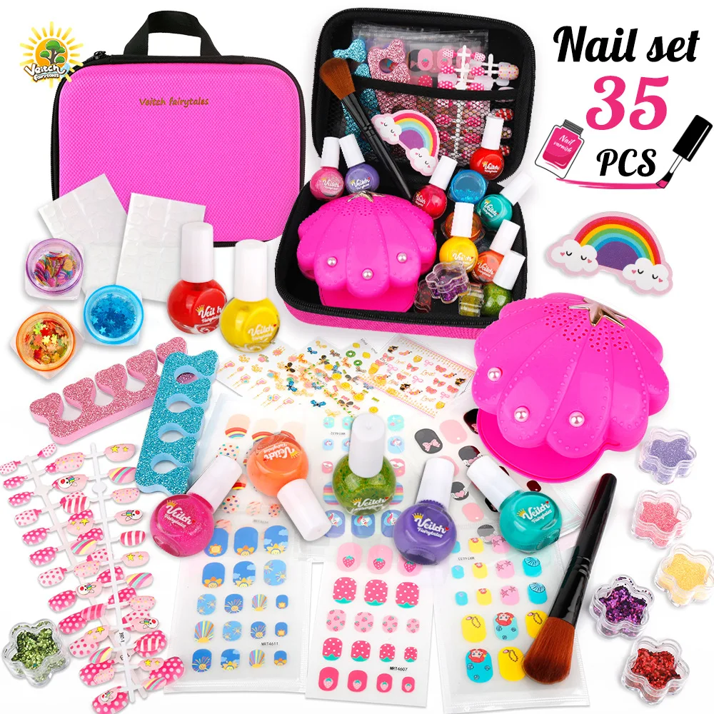 

Kids Manicure Set Waterproof Safety Non-toxic Adhesive Back 3D Girls Princess DIY Sequins Nail Stickers Party Dress Up Toy Props