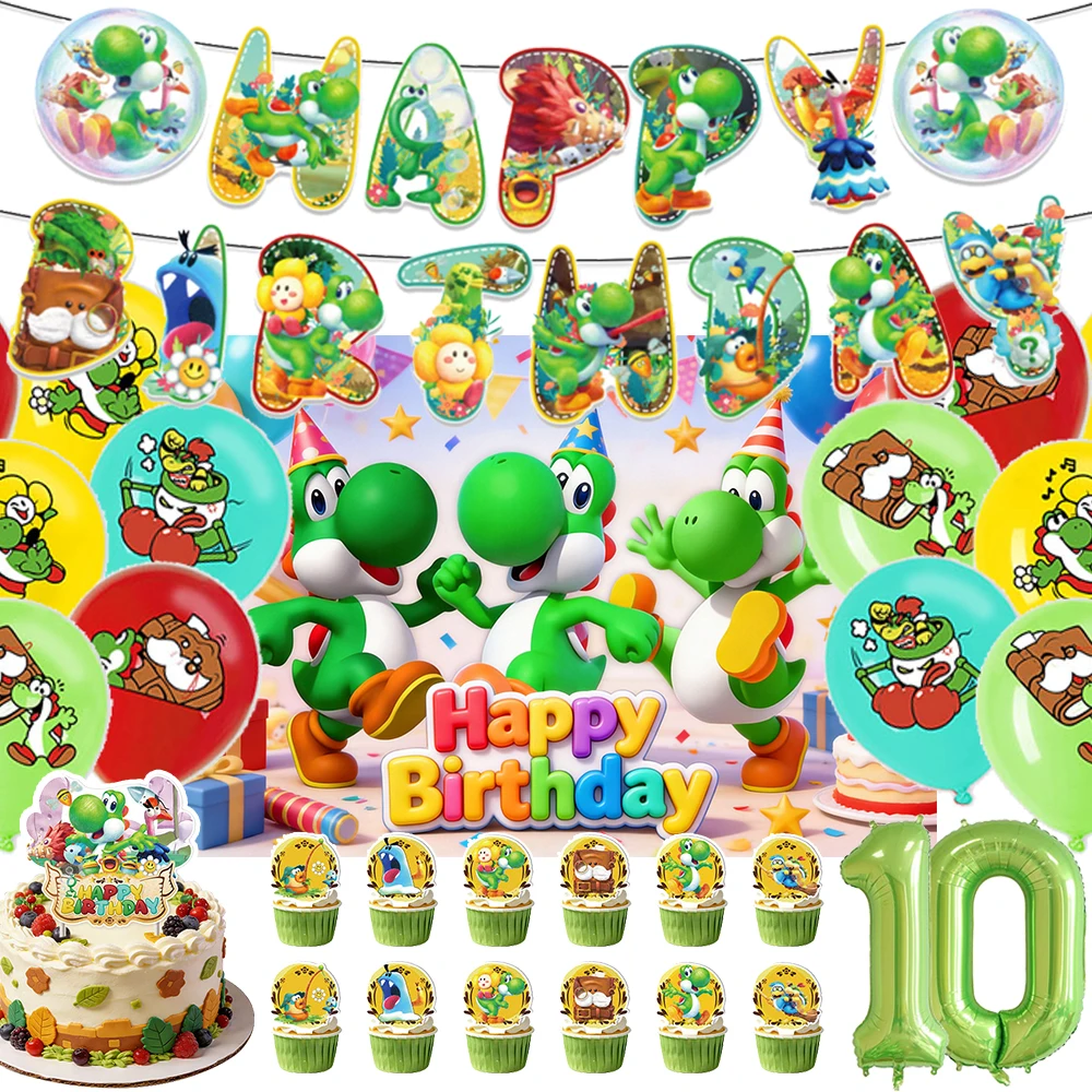 

Cartoon Yoshi Theme Gamer Birthday Party Decoration Background Balloon Set Cake Topper Backdrop Baby Shower Supplies Kid Gifts