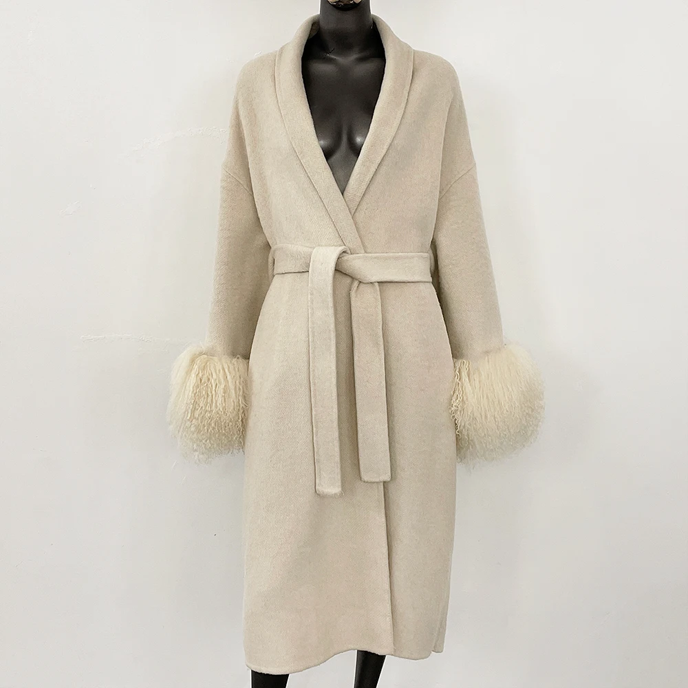 High End Dubbelzijdige Wollen Strapping Echte Wollen Bontjas Dames Afneembare Manchetten Vossenbont Temperament Kasjmier Korte Jas