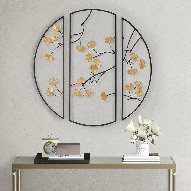 Decoração de Parede Moderna em Metal com Design de Folha de Ginkgo, Centro de Decoração para Casa, Arte de Parede em Metal de Alta Qualidade para Uso 
