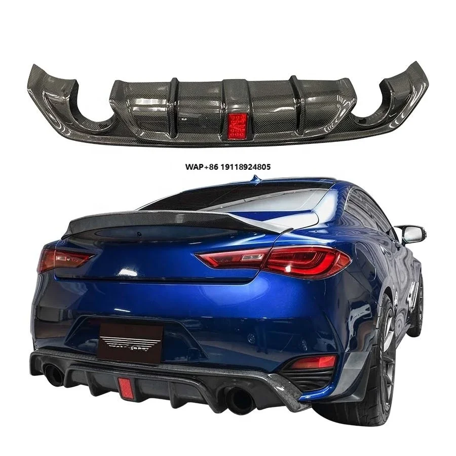 

New High Quality Wet Carbon Fiber Rear Diffuser Lights Exhaust Cut-Outs Q60S Coupe Bumper-Bolt-On 100% Fitment