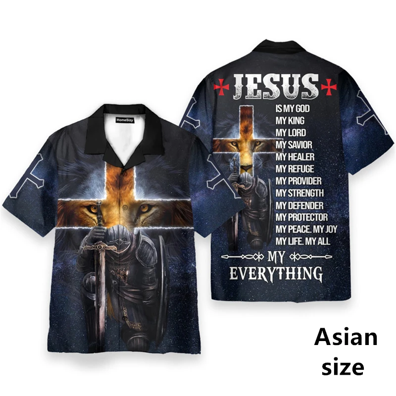

Модная мужская рубашка с узором «Бог Иисус» с 3D принтом в стиле Харадзюку, повседневный топ с короткими рукавами, одежда унисекс, гавайские рубашки, топы