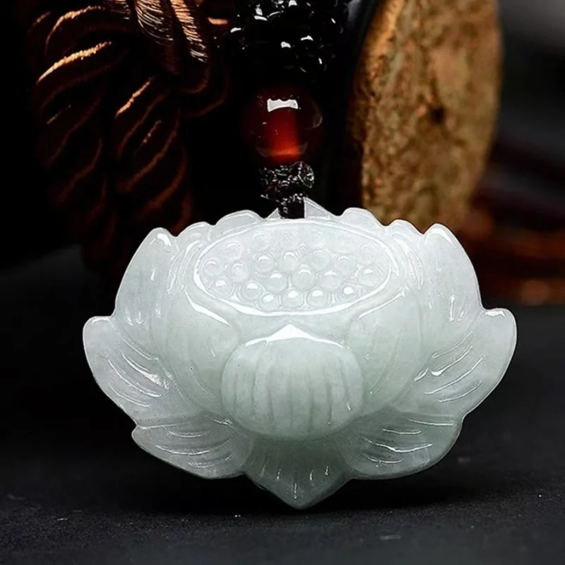 

Lotus Pendant Burmese Natural Jade Ancient Style Exquisite White Lotus