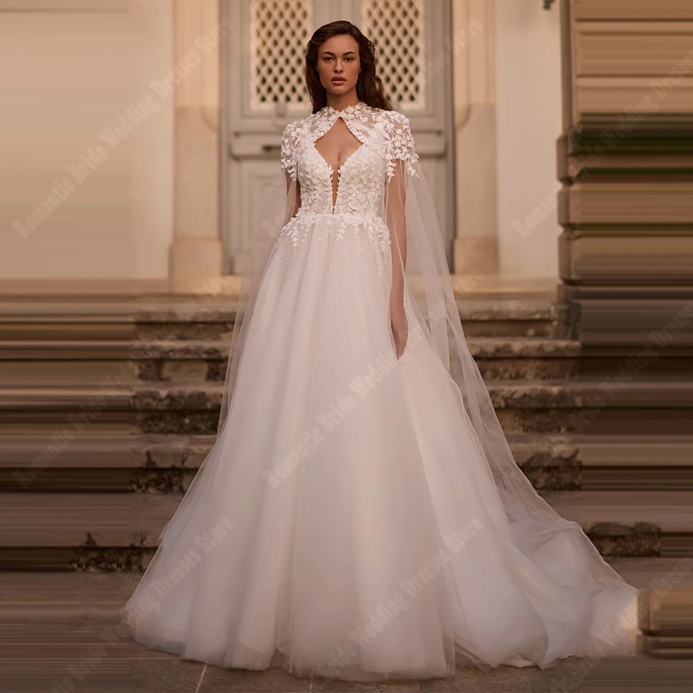 

Elegant Beach Women's Gorgeous Wedding Dresses Charming A-Line Lace Print Bridal Gowns Princess Ball Vestido De Novia Customized