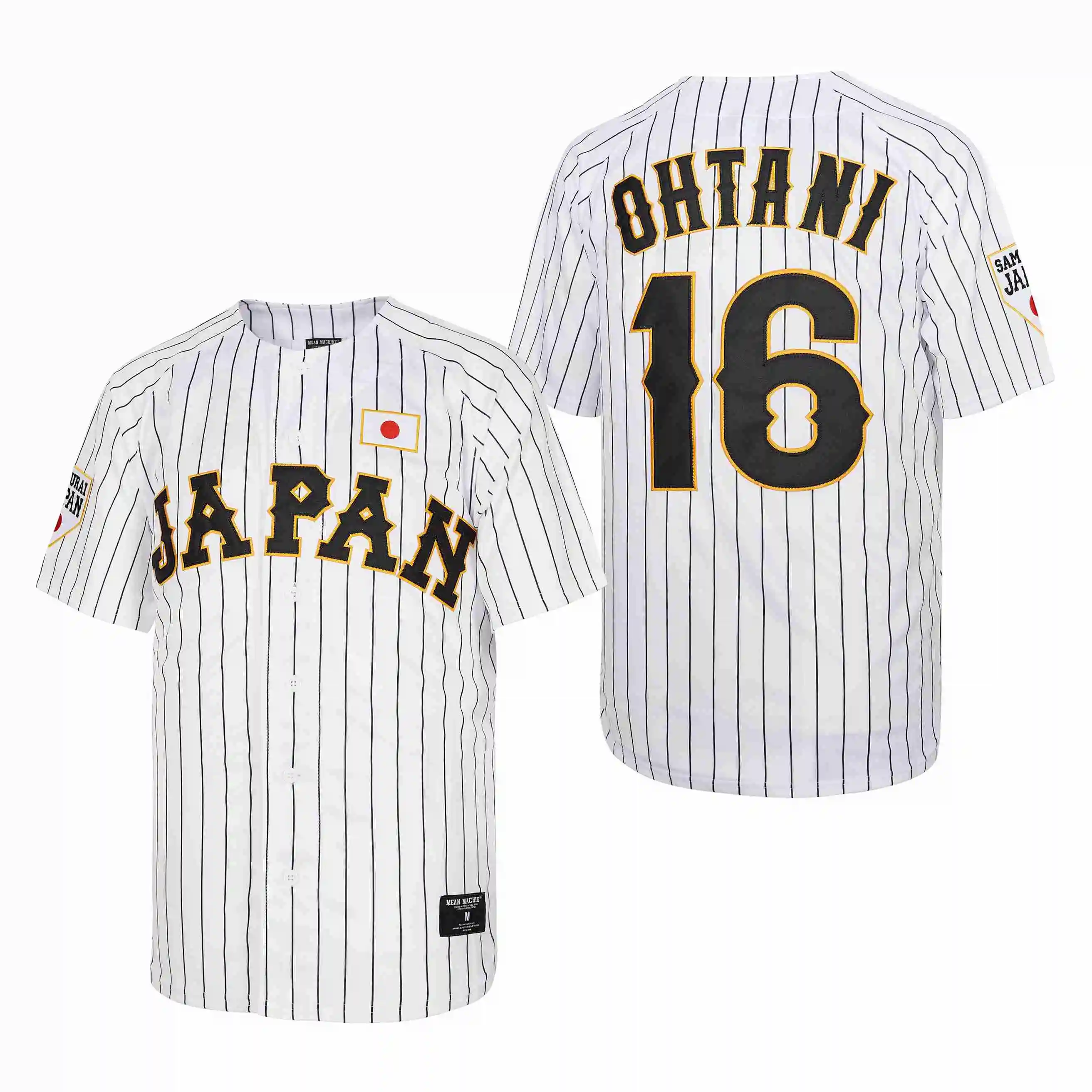 Baseball jersey Japan 16 OHTANI Sewing embroidery cheap High-quality Outdoor sportswear WHITE Black stripe SAMURAI