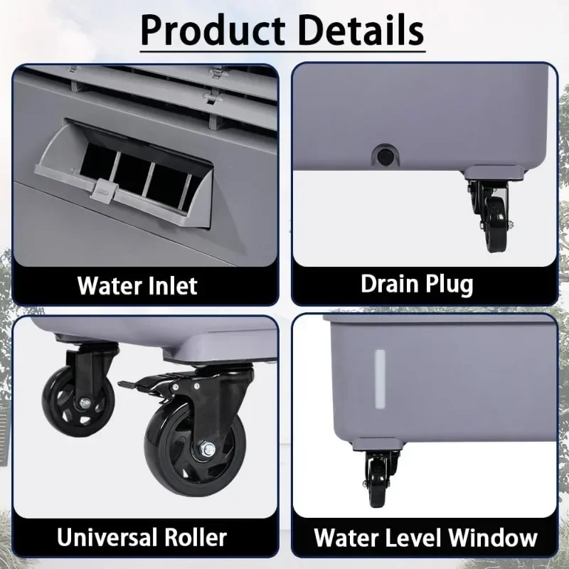 Refrigerador de ar evaporativo, 75L, 53 ", 20 galões tanque, 90 ° oscilação, 400W, 7 velocidades pântano, força industrial, refrigerador de ar