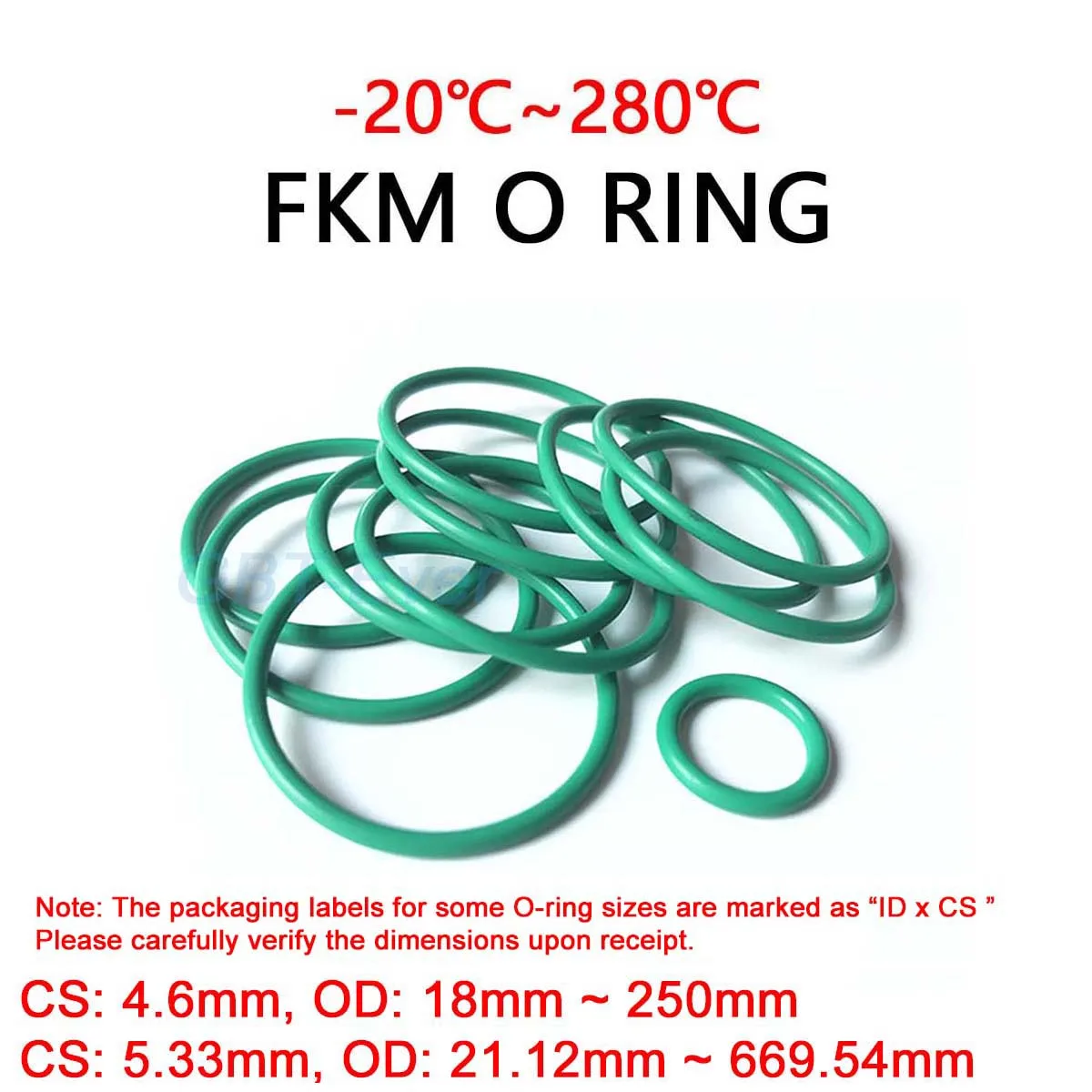 

FKM Green Fluorine Rubber O Ring CS 4.6/5.33mm OD 18~669.54mm O-Rings Sealing Gasket Washer Oil Resistant Acid&Alkali Resistant