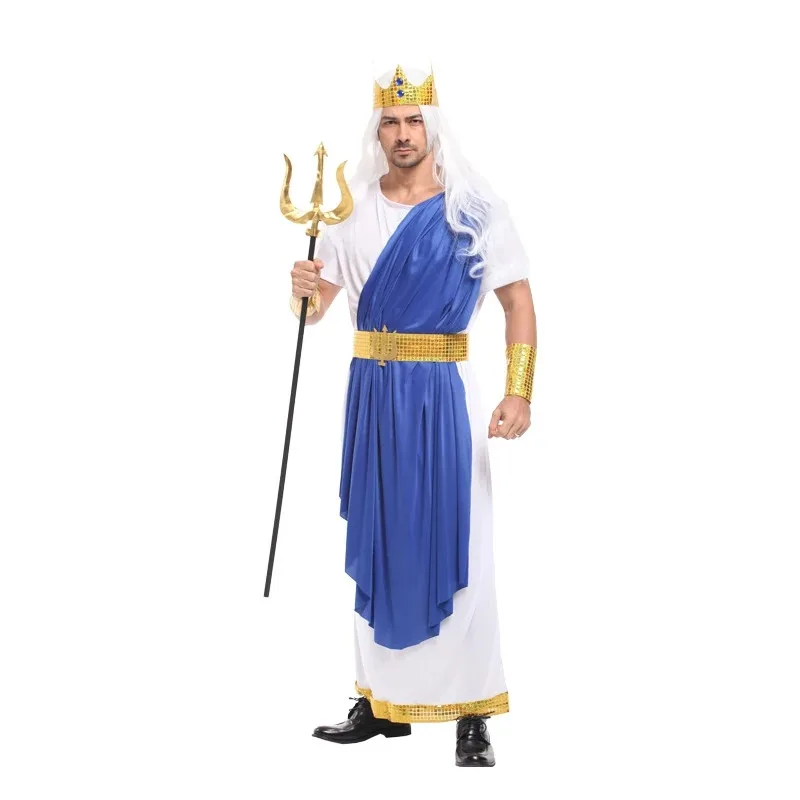 Fantasia Adulto hombres mitología romana Dios del mar rey Neptuno Poseidón disfraces Halloween fiesta de Purim carnaval Cosplay trajes