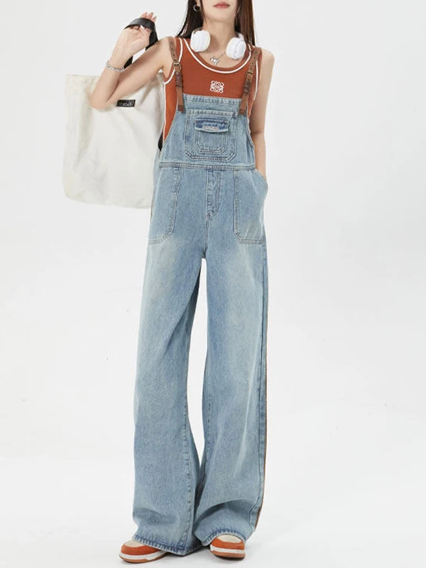 

Light Wash Denim Overalls Women's Summer 2026 New Vintage Slimming Casual Straight Leg Wide Leg Jumpsuit Anti-aging