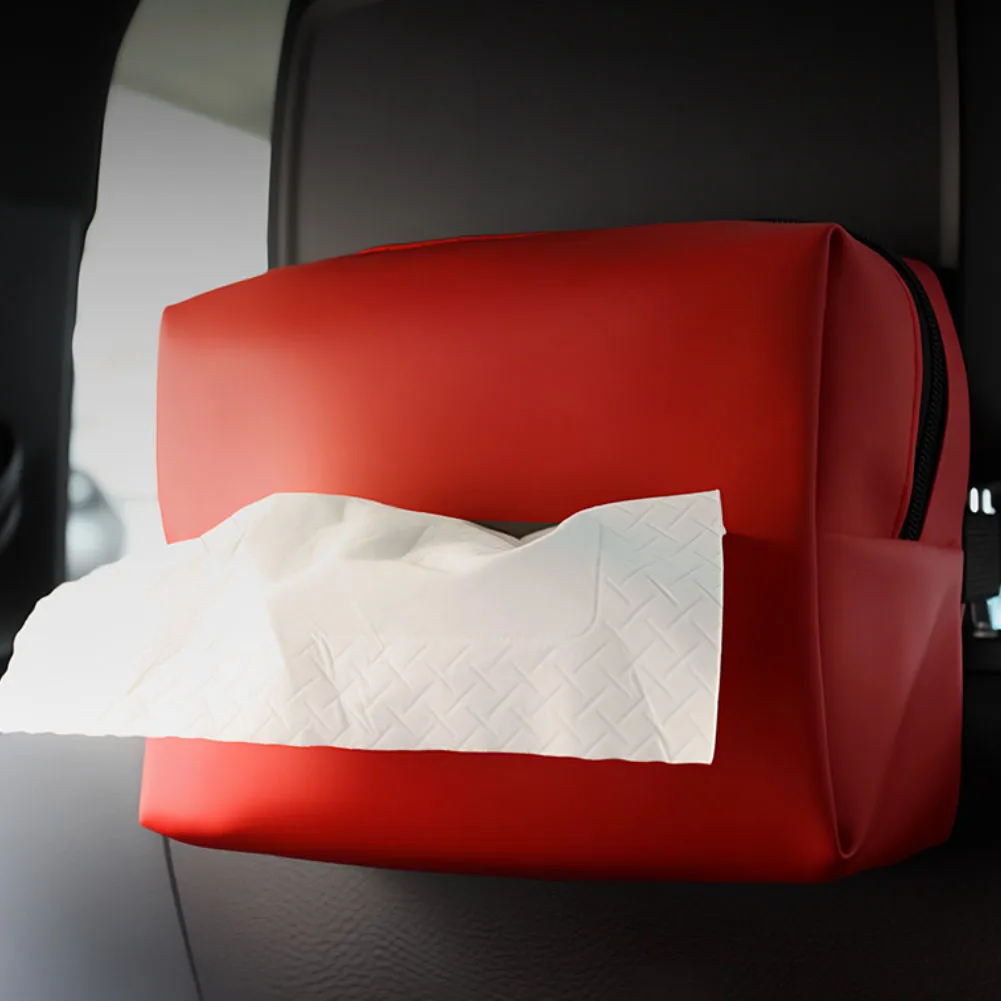Car Tissue Box Seat Back Holder with PU Leather Offering Breathable and Wear Resistant Features for Use in Car and Home
