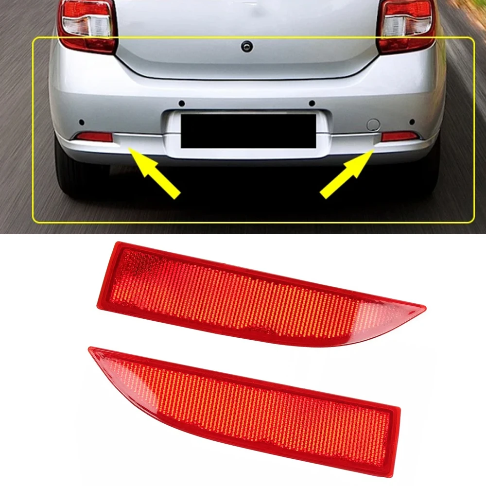 1 Pair Rear Bumper Reflectors Left and Right red lens reflective strips For Dacia Logan Sandero 2012-2016 265659019R 265600427R