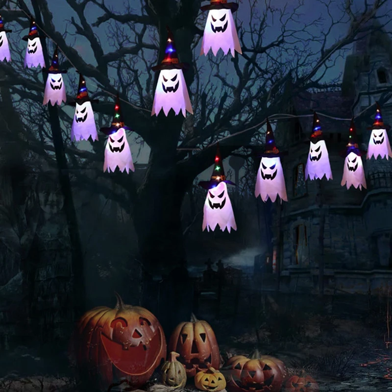 Decoraciones de Halloween para colgar al aire libre, sombrero de bruja iluminado, decoraciones para Halloween al aire libre, árbol, porche, patio