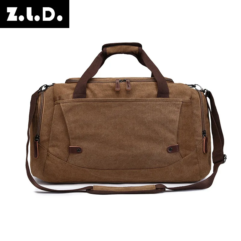 european-and-american-style-large-capacity-canvas-travel-bag-men-and-women-solid-color-luggage-bag-zipper-travel-bag
