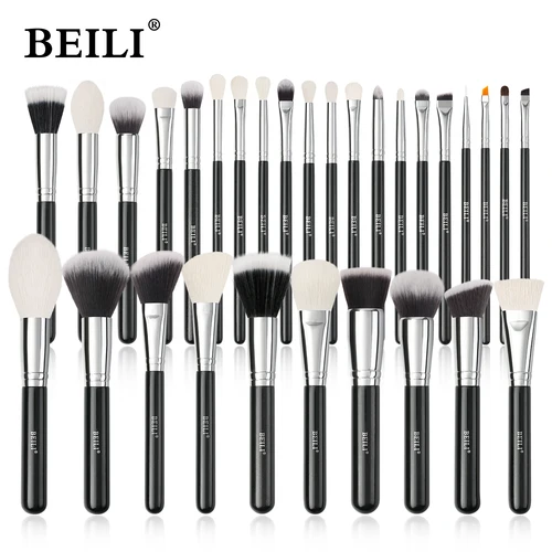 BEILI-Juego de brochas de maquillaje negras, brocha profesional de pelo de fibra de cabra Natural, base Kakubi, contorno, sombra de ojos, herramienta de belleza
