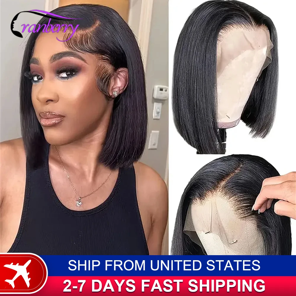 Human Hair Lace Wigs Remy Brazilian Transparent Straight Hair Short Bob Wig Cranberry Hair 13x4 Lace Frontal Wig 180% Density