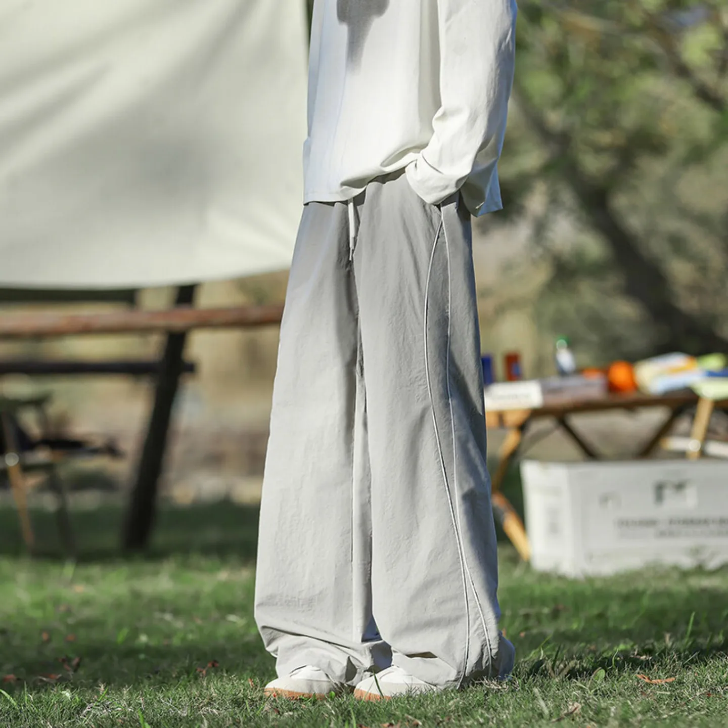 

Ледяной шелк Qui Dry American Sle десантники брюки мужские летние модные свободные драпированные широкие брюки для пар повседневные длинные брюки