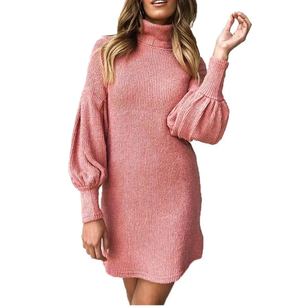 

Elegant Solid Color Dress for Women Cozy Knitted Sweater Dress Women's Fall/winter High Collar Neck Protection Dresses for women