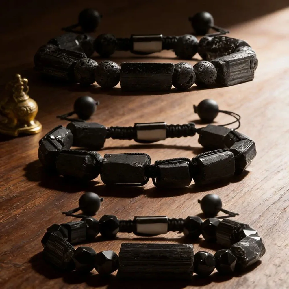 Black Tourmaline Natural Stone Men\'s Bracelet Energy Stone Fitness Yoga Bracelet turmalin czarny