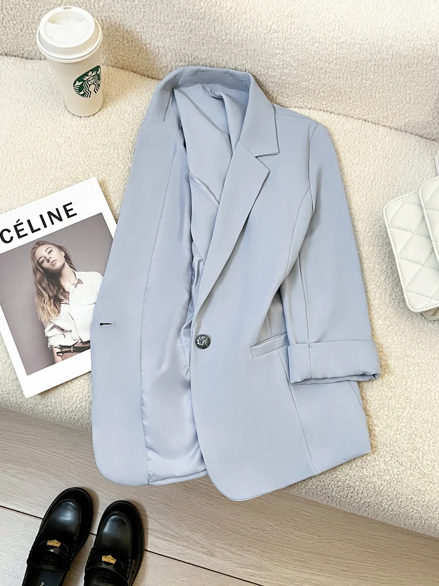 Spring and summer women's casual solid color single button pocket decorative jacket