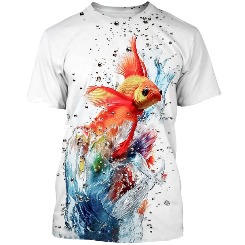 Koi Goldfish Pattern T-Shirt For Men Fun Fish 3D Printed Short Sleeve Tees Fashion Unisex Street Round Neck T Shirts Kids Tops