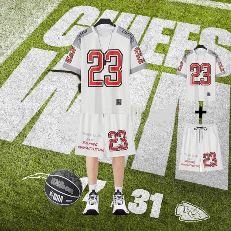 

Летние баскетбольные шорты с короткими рукавами и принтом алфавита, быстросохнущий комплект для взрослых и детей, комплект для спорта и отдыха для родителей и детей