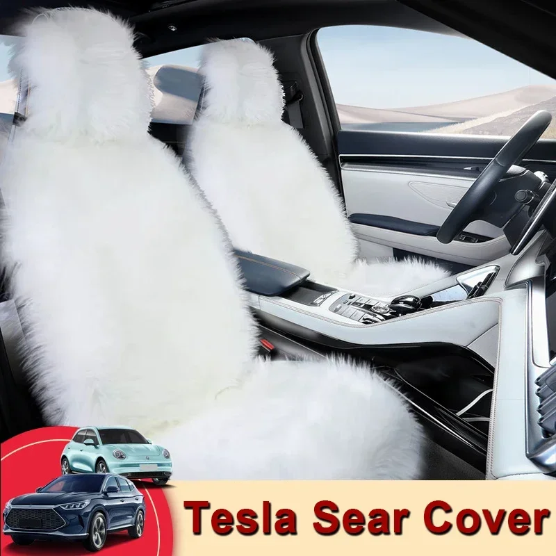 Front and Rear Seat Covers for 2017-2023 Tesla Model 3/Y Comfortable and Warm Long Plush Fur Seats Cushion Car Interior Pad