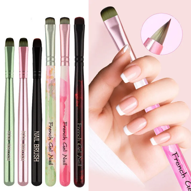 6Style Multi-Color Handle Gel Nail Brushes – Professional Nail Art Tools for Gel Extensions, Acrylic Nails & Builder Gel