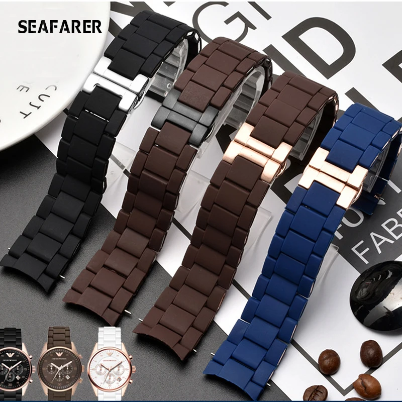 20mm 23mm Rubber Stainless Steel Silicone Strap Butterfly Buckle Watch Strap for Armani AR5905 Sport Black Brown White Blue