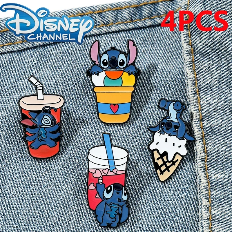 Cute Disney Creative Stitch Brooch Cartoon Personality Ice Cream Cone Milk Tea Shape Metal Badge Decoration Kids Holiday Gifts