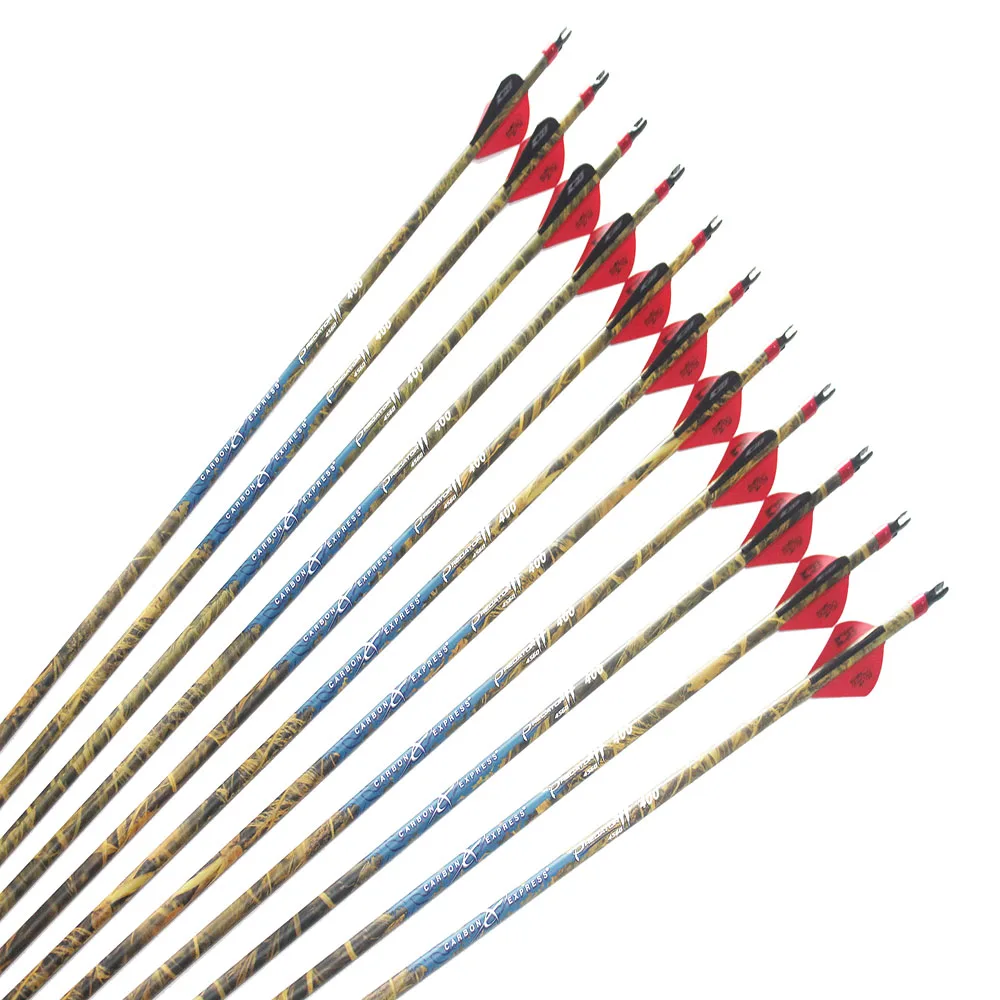 

12Pcs 30" Camo Carbon Arrows ID6.2mm Spine300 340 400 2Inch Arrow Vane Nock Collars 100gr Arrowhead Compound Bow Hunting