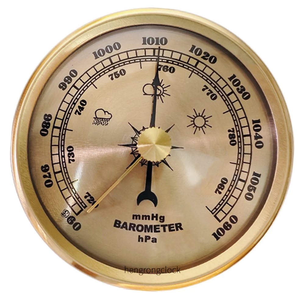 Metal Barometer Clock for Home Use Measuring Atmospheric Pressure and Displaying Time with Mechanical Operation