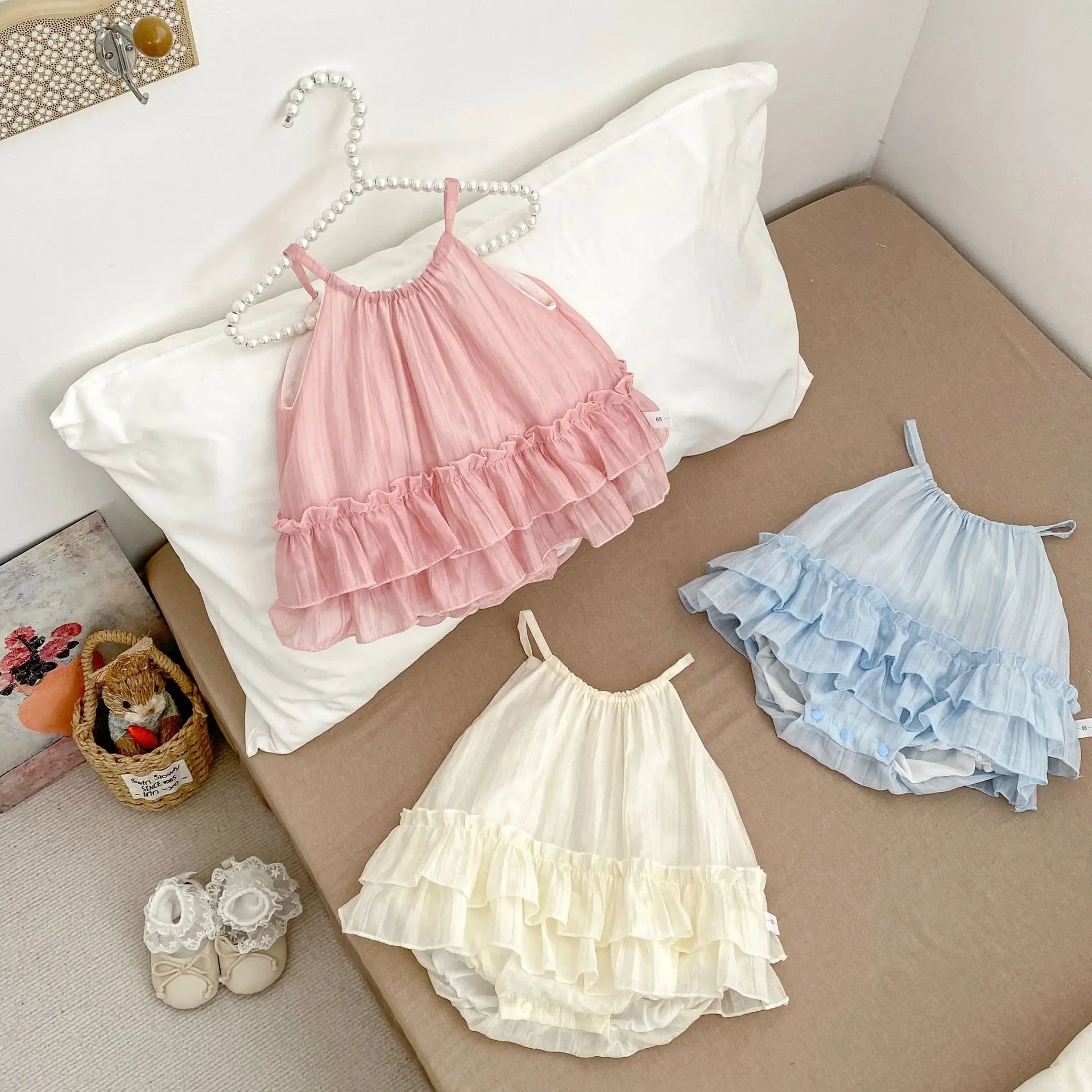 2026-夏新しい女の赤ちゃんスリングボディスーツかわいい新生児綿ノースリーブジャンプスーツ幼児女の子ドレス幼児服