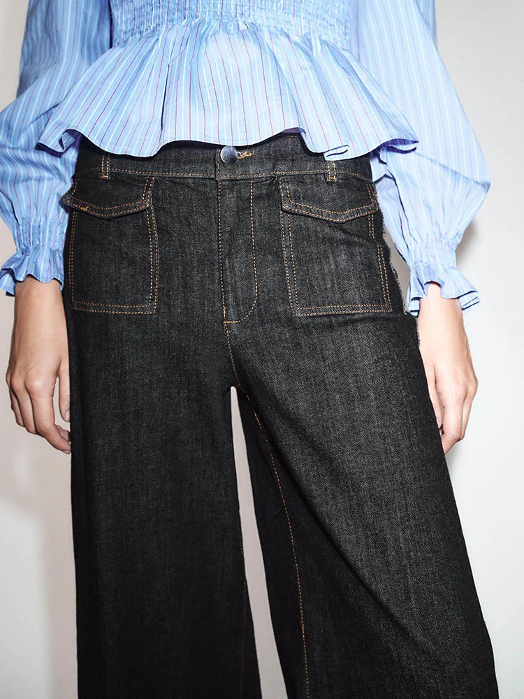 

Spring 2026 Women's New Jaet Coat Denim Wide Leg Pants Casual Sle Stand Fit Long Sve Zipper Closure Other Material