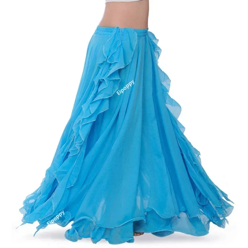 Saias de dança do ventre azul real oriental, fendas altas duplas, fantasia de dança do ventre para mulheres, saia de dança do ventre (sem cinto)