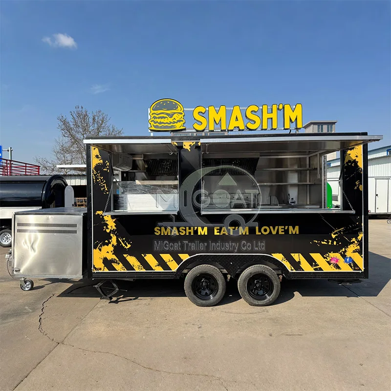 Trendy Custom Burger Themed Mobile Food Trailer Dual Axle Commercial Snack Cart For Outdoor Market Mobile Vending