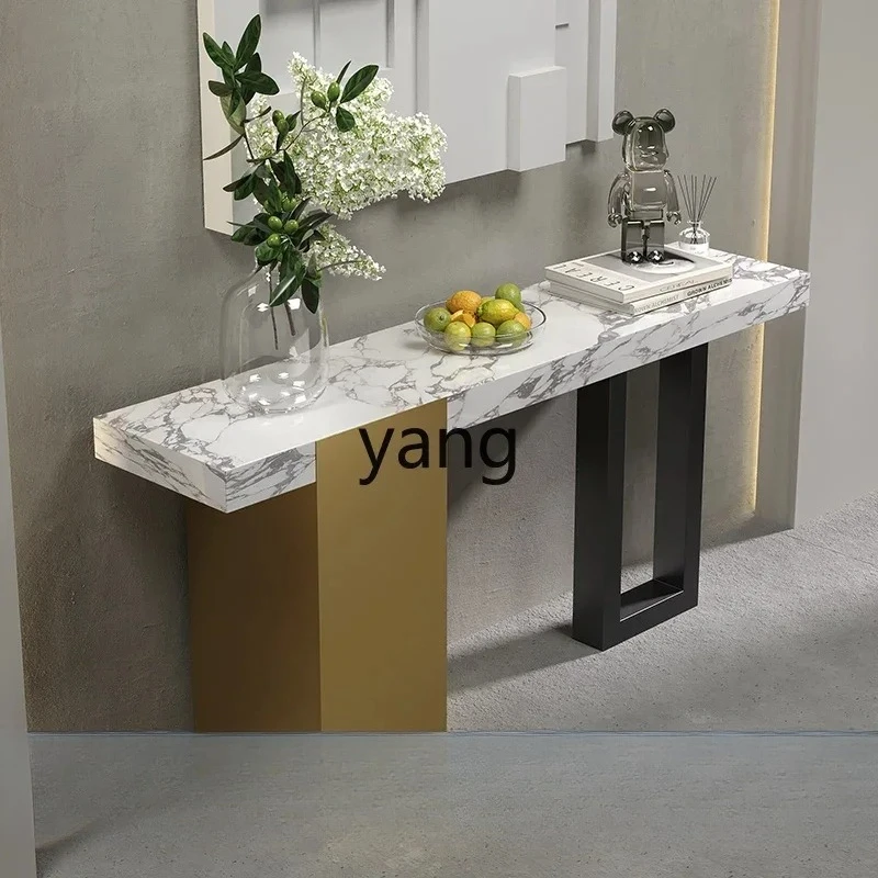 LMMMItalian light luxury rock slab entrance table ultra-narrow entrance platform corridor art plan end view platform
