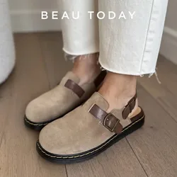 BEAUTODAY Outdoor Sandals Women Genuine Cow Leather Roud Toe Back Belt Strap Buckle Sewing-sole Ladies Shoes Handemade 32409