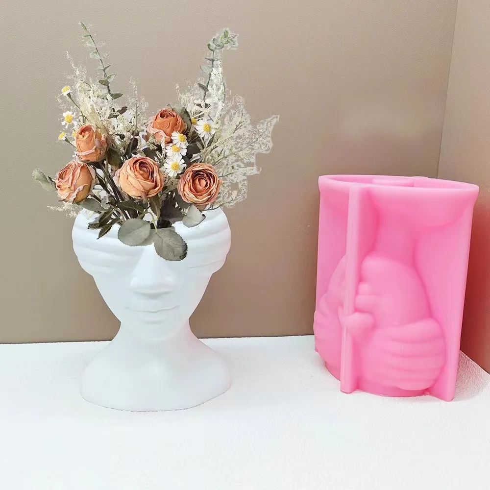 

Creative Face Flowerpot Silicone Mold DIY Cement Gypsum Clay Pouring Vase Resin Mold Home Decoration Ornaments