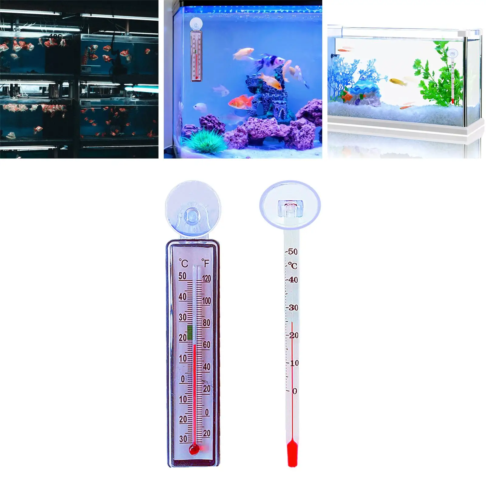 5x Floating Thermometer Accurate Measurement Analog for Freshwater and Saltwater Glass Tube Large Range with Suction Cup