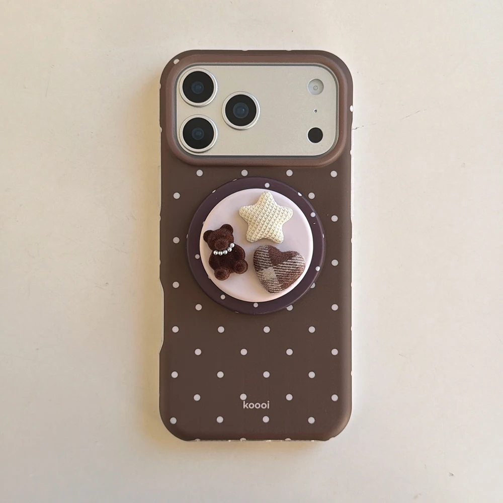 Luxuriöse braune weiße Polka Dot-Muster-Magnet-Handyhülle für iPhone 13, 14, 15, 16, 17 Pro Max, stoßfeste, niedliche Abdeckung für Magsafe-Hülle – Detail 25