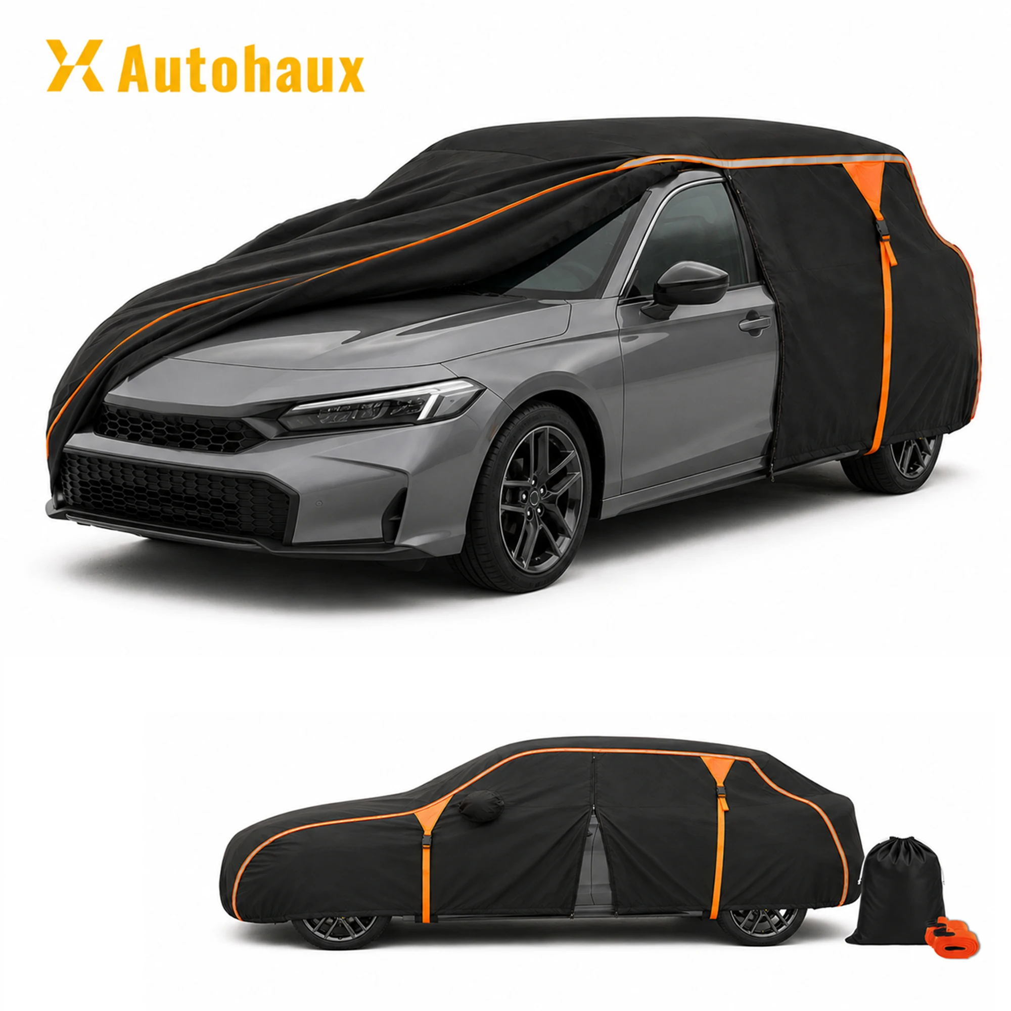 X Autohaux Waterproof 210D-PU Oxford Full Car Cover for Honda Civic Sedan/Coupe 1991-2024