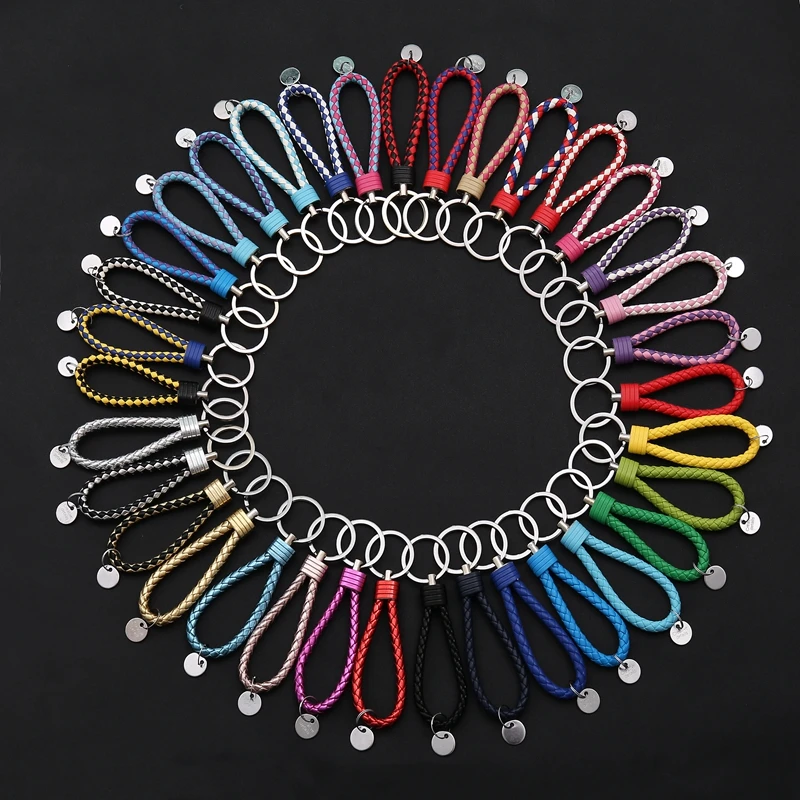 PU Leather Rope Keychain Hand-Woven Car Accessories Alloy Couples Pendant Popular Colorful Lanyard For Key Decoration Wholesale