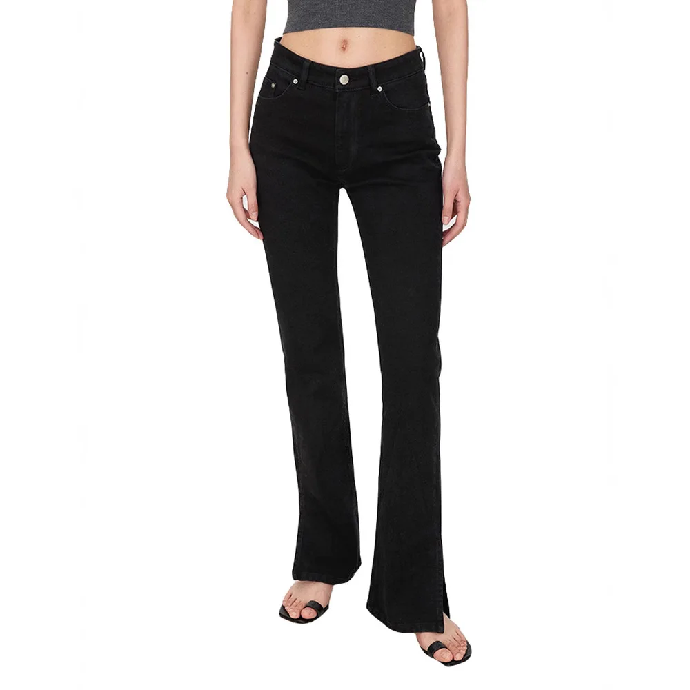 Vaqueros acampanados de mezclilla a la moda para mujer altos clásico azul negro adelgazante ajuste elegante con aberturas laterales pantalones acampanados elásticos 99% algodón