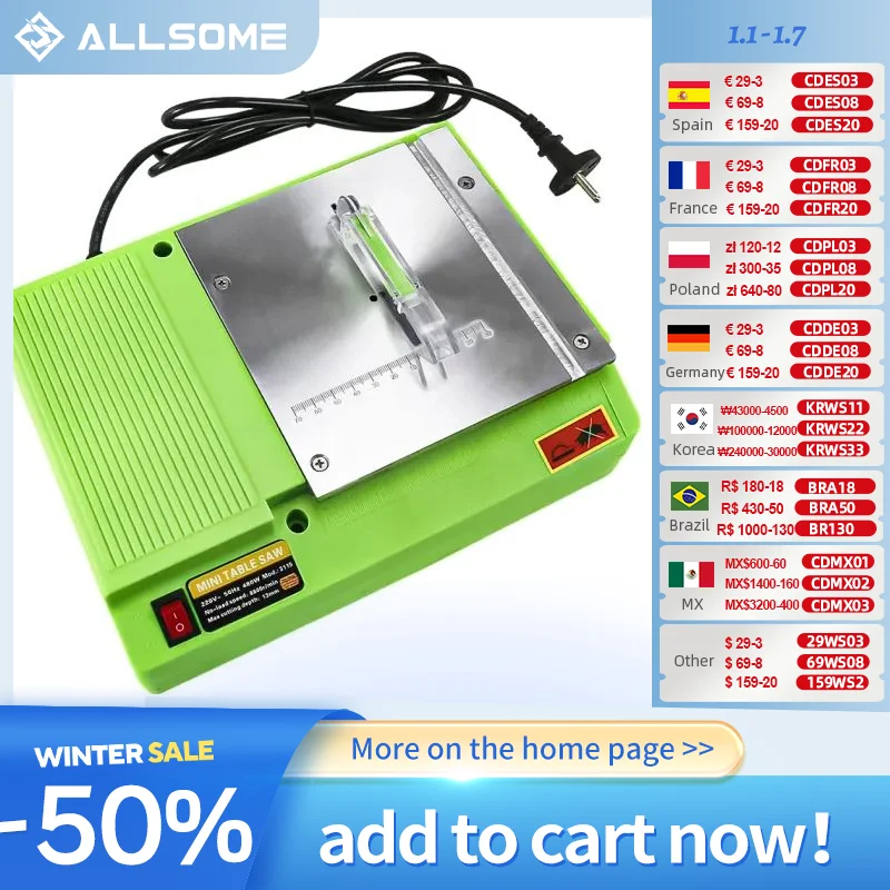 ALLSOME 220V Mini Table Saw Handmade Woodworking Bench Saws Cutting Tool 480W BG-3115