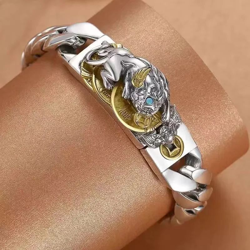 Lukcy Reichtum Tier Pixiu Münzen Design Männer Armband Schmuck 22 20 18 CM Vintage Breite Kette Armband Männliche Hand Zubehör