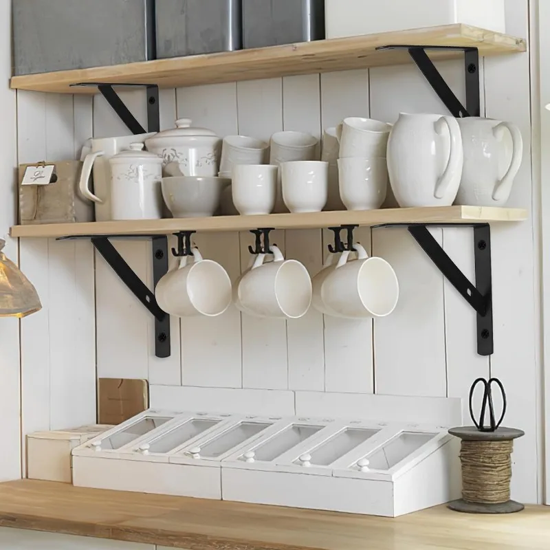 2/4/8Pcs Heavy Duty Floating Metal Shelf Brackets,6-12" L Shaped Racks,Wall Mount Shelves Support Angle Brackets,Tripod Bracket image 6